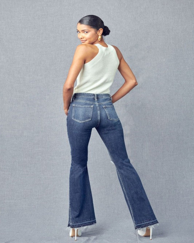 High Rise Flare Jeans-bottoms-KanCan-1-Dark Denim-Inspired Wings Fashion