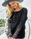 Washed Thermal Knit Lace Top-Tops-BiBi-S-Black Charcoal-Inspired Wings Fashion