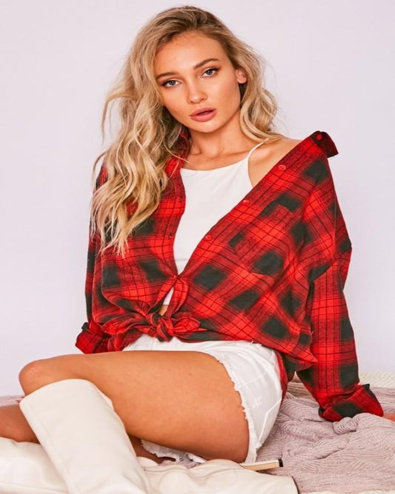 Checker Button Down Shirt-Tops-Vine & Love-S-Red-Inspired Wings Fashion
