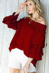 Smocked Ruffle Neckline Top-Tops-Vine & Love-Small-Burgundy-Inspired Wings Fashion