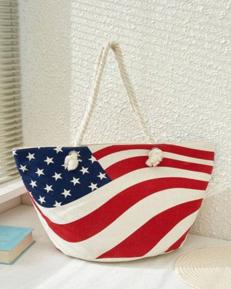 Stylish American Flag Tote Bag-Bag and Purses-Too Too Hat-Blue / Red-Inspired Wings Fashion