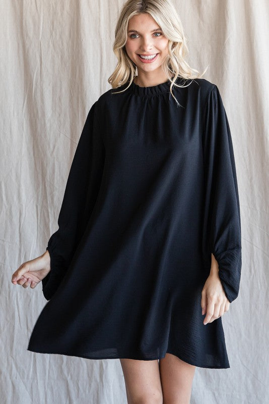 Mock Neck Bubble Sleeve Dress-Dresses-Jodifl-Small-Black-Inspired Wings Fashion