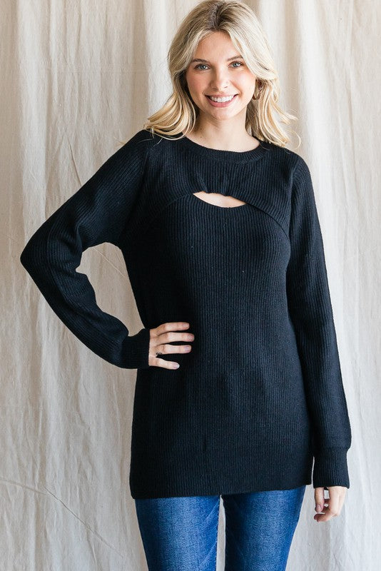 Overlapping Open Yoke Sweater-Tops-Judy Blue-S-Black-Inspired Wings Fashion
