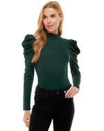 High Neck Puff Sleeve Bodysuit-Tops-Pretty Follies-Small-Hunter Green-Inspired Wings Fashion