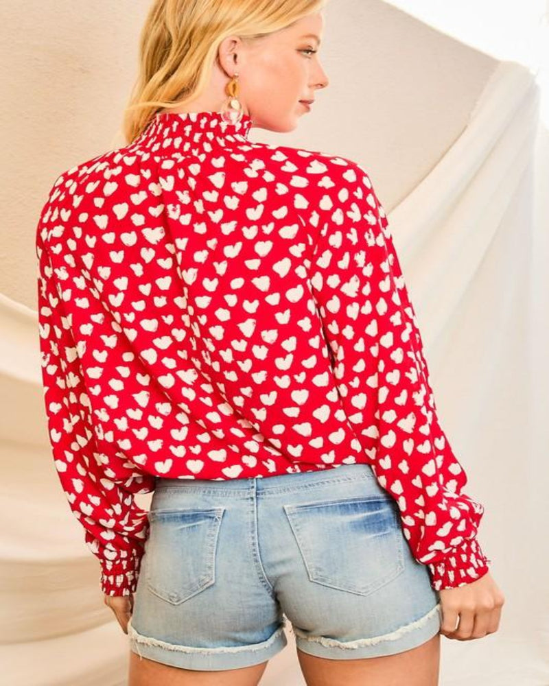 Bubble Sleeve Heart Print Top-Tops-Main Strip-Small-Inspired Wings Fashion