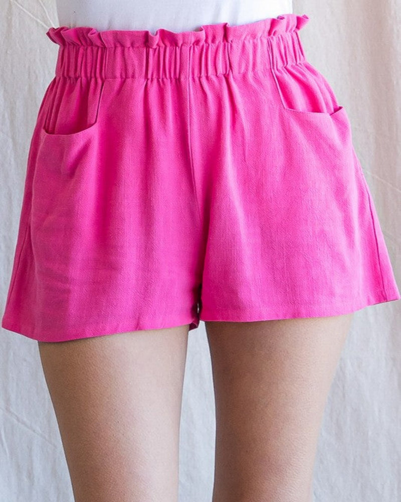 Solid Linen Paper Bag Shorts-bottoms-Jodifl-Small-Pink-Inspired Wings Fashion
