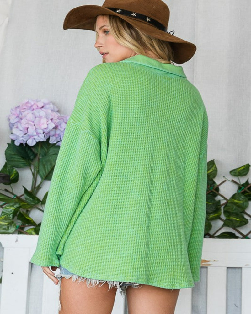 Vintage Wash Waffle Knit Shacket-Jacket-Bucketlist-Small-Green-Inspired Wings Fashion