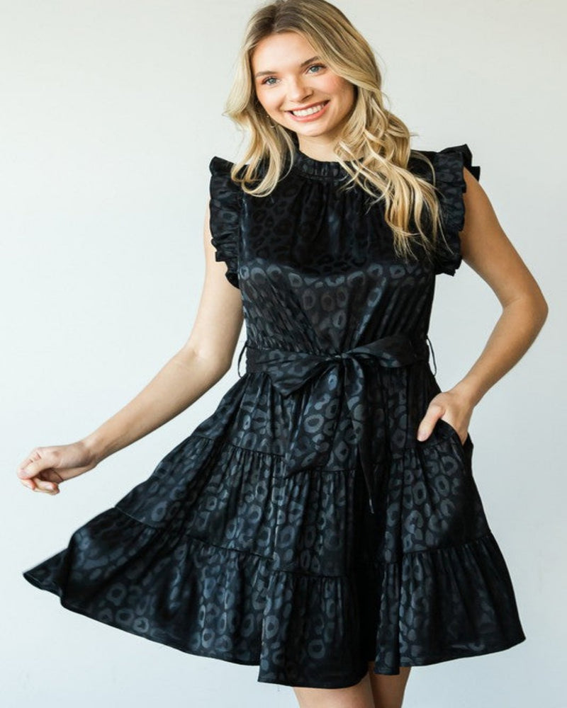 Satin Mock Neck Waist Tie Dress-Dresses-Jodifl-Small-Black-Inspired Wings Fashion
