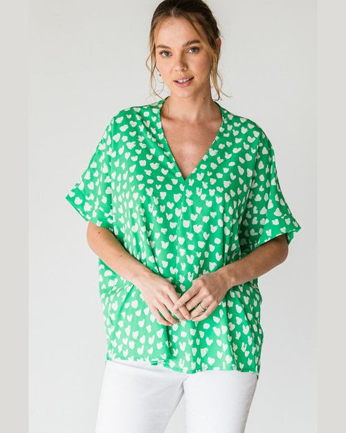 Print Boxy V-Neck Top-Shirts & Tops-Jodifl-Small-Kelly Green-Inspired Wings Fashion