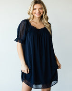Swiss Dot Pattern Bubble Sleeve Dress-Dresses-Jodifl-Small-Navy-Inspired Wings Fashion