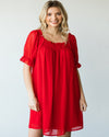 Swiss Dot Pattern Bubble Sleeve Dress-Dresses-Jodifl-Small-Tomato Red-Inspired Wings Fashion