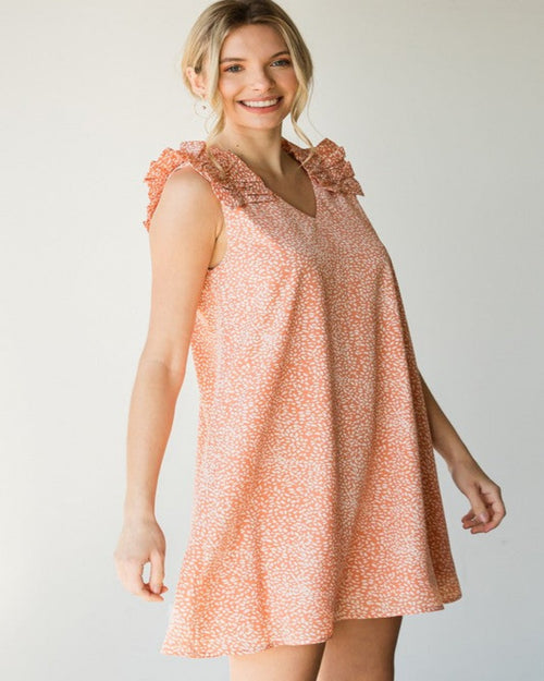 Spotted Ruffle Shoulder Dress-Dresses-Jodifl-Small-Peach-Inspired Wings Fashion