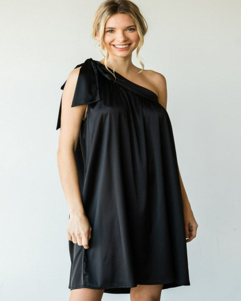 Satin Self-Tie One Shoulder Dress-Dresses-Jodifl-Small-Black-Inspired Wings Fashion