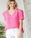 Checkered Burnout Puff Sleeve Top-Tops-Jodifl-Small-Pink-Inspired Wings Fashion