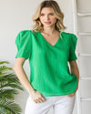 Checkered Burnout Puff Sleeve Top-Tops-Jodifl-Small-Green-Inspired Wings Fashion
