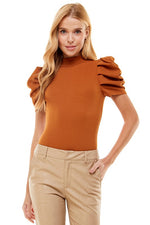 Bodysuit with Puff Sleeves-Tops-Pretty Follies-Small-Camel-Inspired Wings Fashion