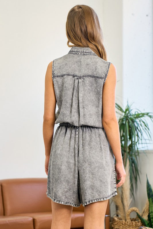Button Down Romper-Jumpsuits & Rompers-Doe & Rae-Small-Black Denim-Inspired Wings Fashion