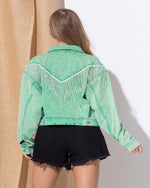 Denim Chevron Fringe Jacket-Jacket-Blue B-Small-Green-Inspired Wings Fashion