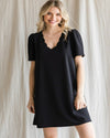 Scalloped V-Neck Puff Sleeve Dress-Dresses-Jodifl-Small-Black-Inspired Wings Fashion