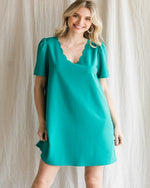 Scalloped V-Neck Puff Sleeve Dress-Dresses-Jodifl-Small-Emerald-Inspired Wings Fashion