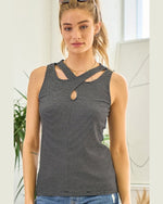 Cut-Out Striped Tank-Shirts & Tops-Doe & Rae-Small-Black/White-Inspired Wings Fashion