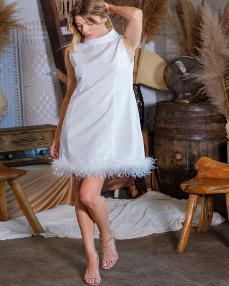 Feather Hemline Dress-Tops-Rose N Mary-Small-White-Inspired Wings Fashion