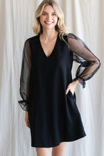 Solid Sheer Bubble Sleeves Dress-Dresses-Jodifl-Small-Black-Inspired Wings Fashion