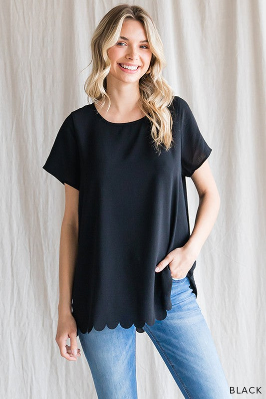 Scallop Edge Top-Tops-Cotton Bleu by NU LABEL-Small-Black-Inspired Wings Fashion