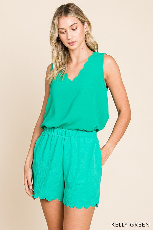 Scalloped Edge Shorts-Cotton Bleu by NU LABEL-Small-Kelly Green-Inspired Wings Fashion