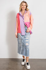 Color Block Button Down Shirt-Shirts & Tops-Easel-Small-Rose Grey-Inspired Wings Fashion