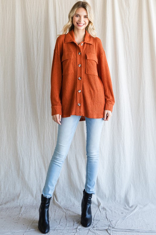 Waffle Button Up Top-Top-Jodifl-Small-Cinnamon-Inspired Wings Fashion