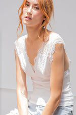 Lace Rib Tank Top-Shirts & Tops-Easel-Small-White-Inspired Wings Fashion