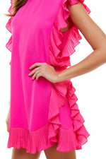 Side Ruffle Dress-Dresses-Pretty Follies-Small-Barbie Pink-Inspired Wings Fashion