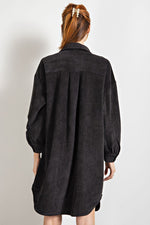 Corduroy Shirt Dress-Dresses-Easel-Small-Black-Inspired Wings Fashion