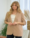 Cinched Sleeve Blazer-Jacket-Doe & Rae-Small-Nude Sand-Inspired Wings Fashion