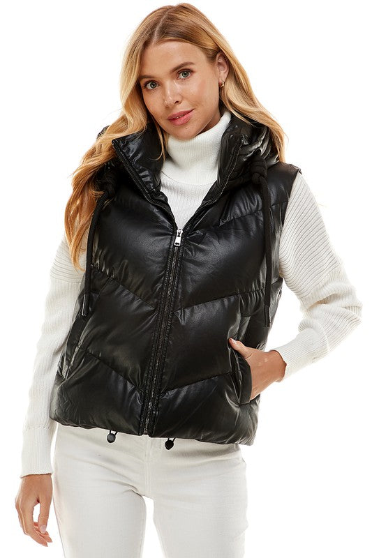 Faux Leather Puffer Vest-Coats & Jackets-Pretty Follies-Black-Small-Inspired Wings Fashion