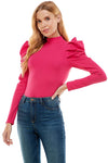 High Neck Puff Sleeve Bodysuit-Tops-Pretty Follies-Small-Magenta-Inspired Wings Fashion