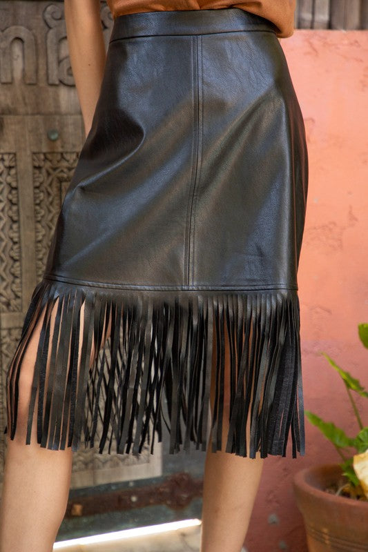 Faux Leather Fringe Midi Skirt-Inspired Wings Fashion-Small-Black-Inspired Wings Fashion