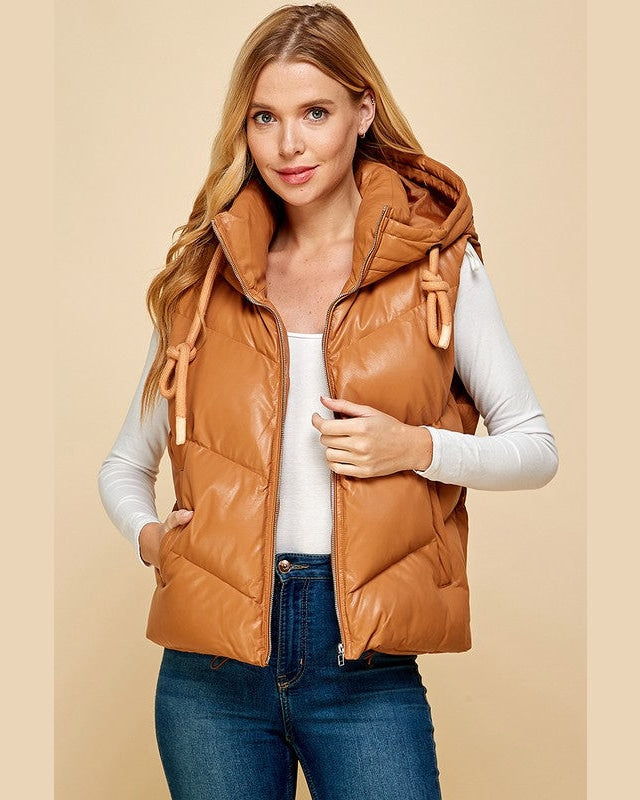 Women's Faux Leather Puffer Vest - A New Day™ Brown Xxl : Target