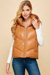 Faux Leather Puffer Vest-Coats & Jackets-Pretty Follies-Camel-Small-Inspired Wings Fashion