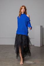 Cold Shoulder Distressed Sweater-Apparel & Accessories-Easel-Small-Red Bean-Inspired Wings Fashion