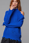 Cold Shoulder Distressed Sweater-Apparel & Accessories-Easel-Small-Royal-Inspired Wings Fashion