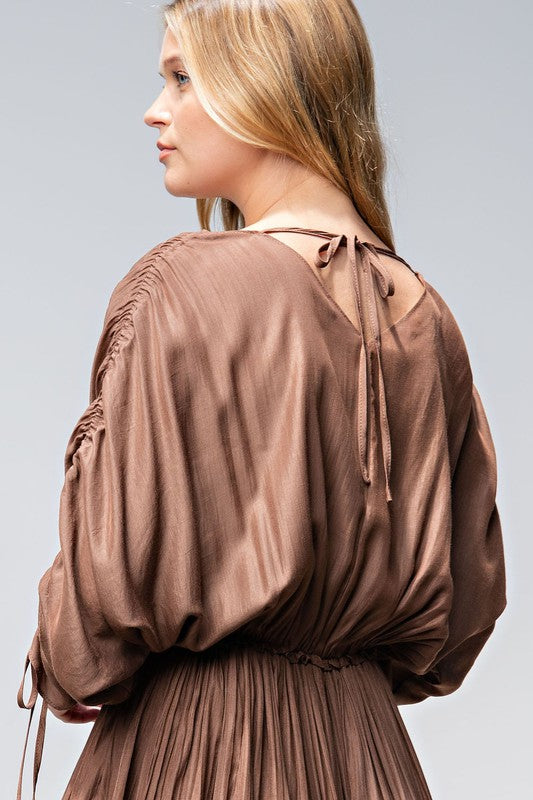 Satin Pleated Dress-Dress-Easel-Small-Coffee-Inspired Wings Fashion