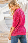 Hollow Out Polo Sweater Top-Tops-and the why-S/M-Fuchsia-Inspired Wings Fashion