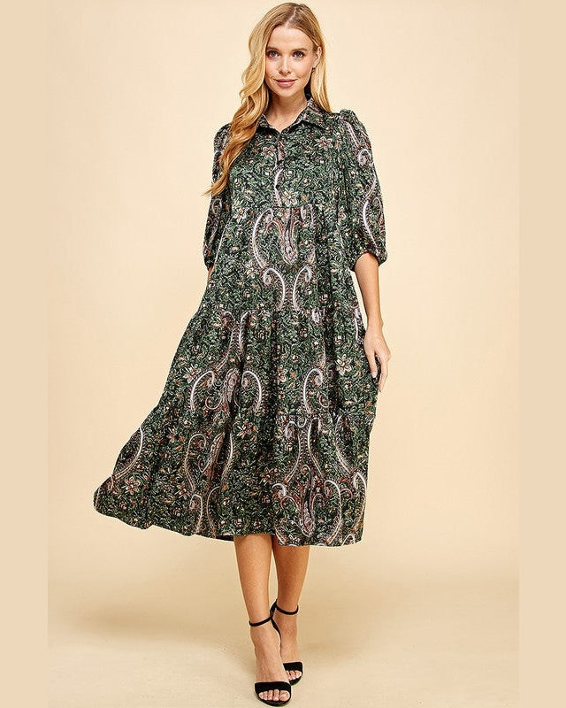 Floral Midi Shirt Dress-Dress-Pretty Follies-Small-Green-Inspired Wings Fashion