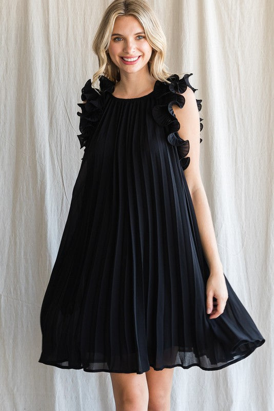 Solid Pleated Dress-Dress-Jodifl-Small-Black-Inspired Wings Fashion