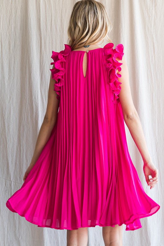Solid Pleated Dress-Dress-Jodifl-Small-Pink-Inspired Wings Fashion