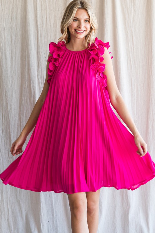 Solid Pleated Dress-Dress-Jodifl-Small-Pink-Inspired Wings Fashion