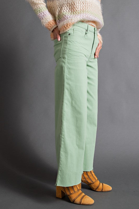 High Waisted Twill Pants-Pants-Easel-Large-Sage-Inspired Wings Fashion