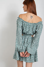 Floral Printed Challis Mini Dress-Dresses-Easel-Small-Forest Green-Inspired Wings Fashion